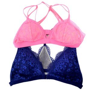New 2 Victoria's Secret Sexy Body Bralette Bras Blue Pink Lace Racerback Halter